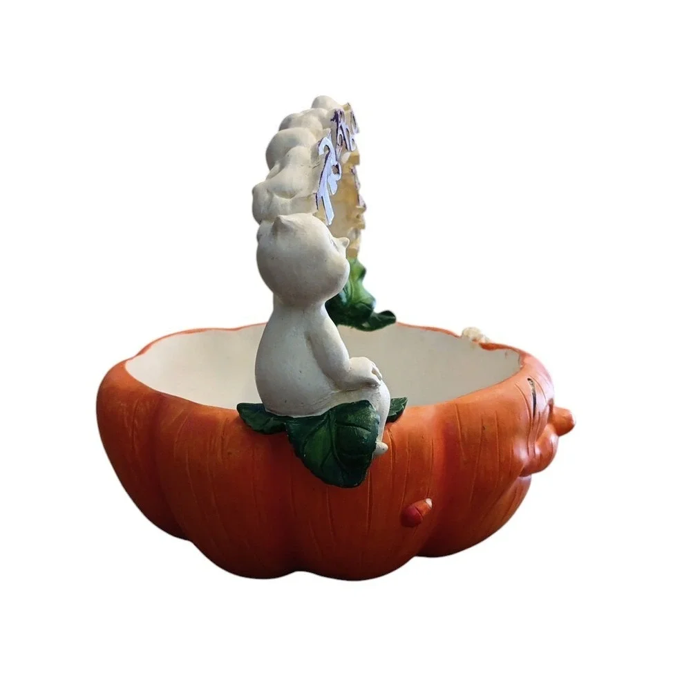 Trick Treat Halloween Jack-O-Lantern Pumpkin Ghosts Candy Dish Basket Vtg 6.5